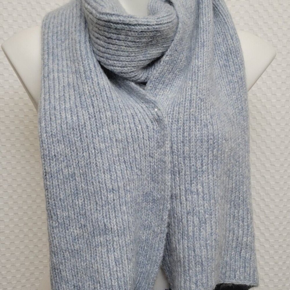 Dillard's NWT $78 ~ Mohair Merino Wool Blend Heathered Blue Long Scarf Pom-Pom